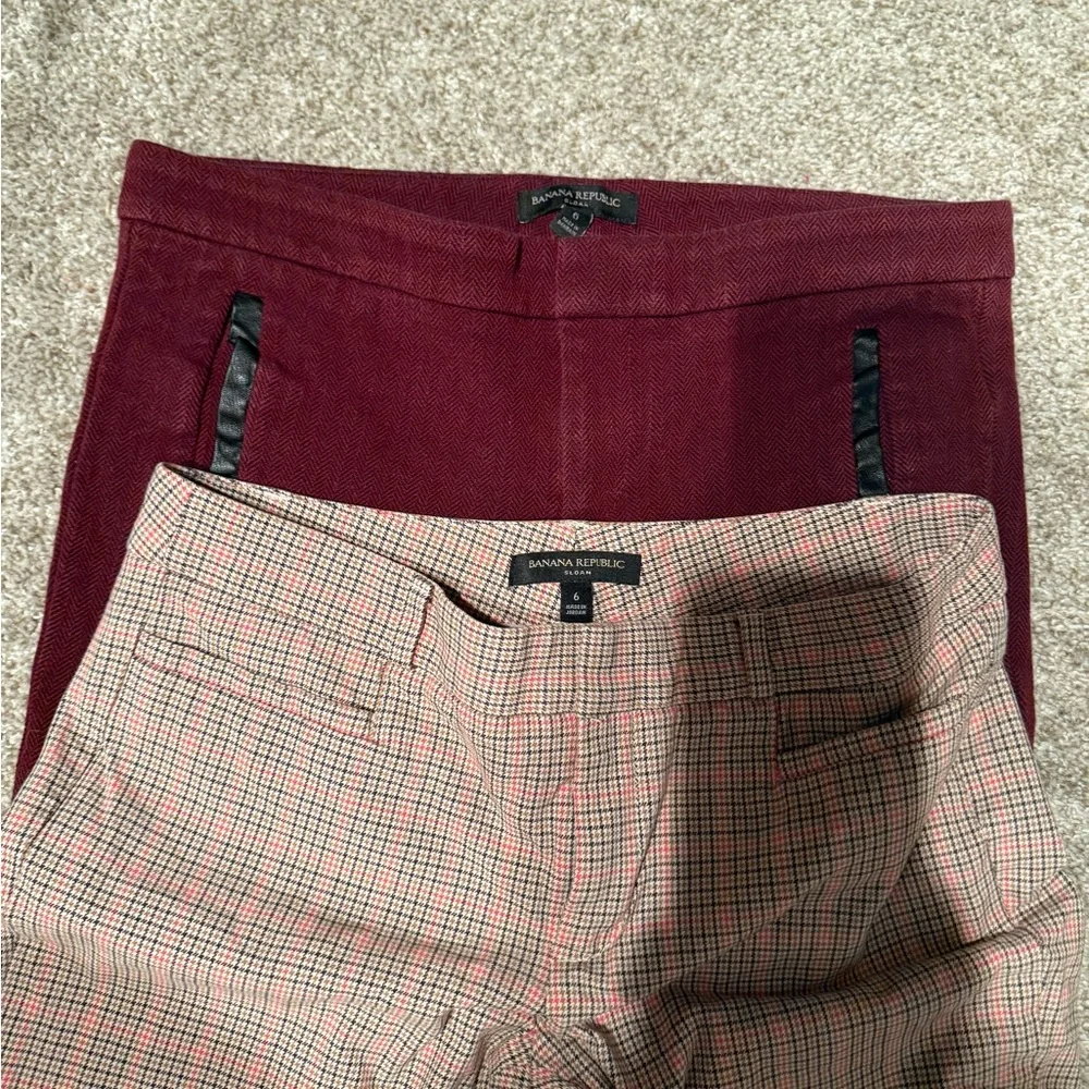 BUNDLE Banana Republic BURGUNDY and Black Dress Pants with Classic Style & Plaid